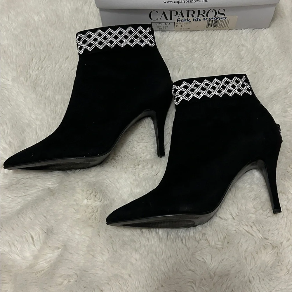 Caparros Black Suede Rhinestone Elle Ankle Booties